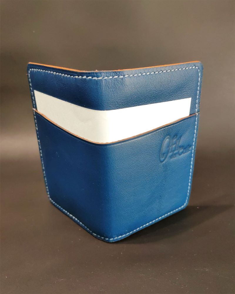 Porte cartes bancaire en cuir bleu Lyon artisanat français