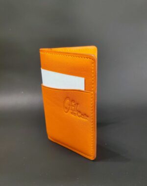 Porte cartes bancaire en cuir orange maroquinerie Lyon artisanat français
