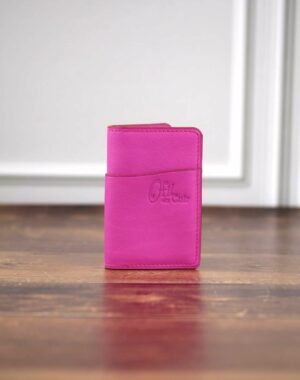 Porte cartes en cuir lisse fuchsia