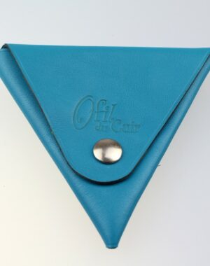 Porte monnaie triangle cuir femme bleu turquoise