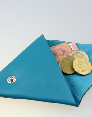 Porte monnaie triangle cuir femme turquoise