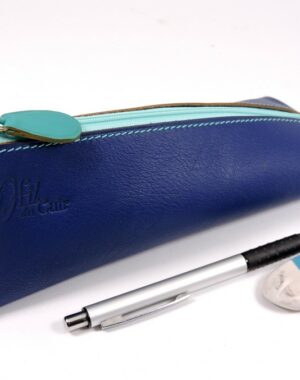 Trousse ecolier berlingot stylos bureau cuir bleu marine maroquinerie