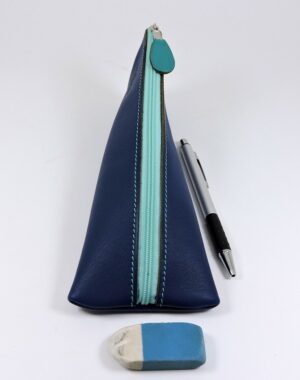 Trousse ecolier berlingot stylos bureau cuir bleu marine