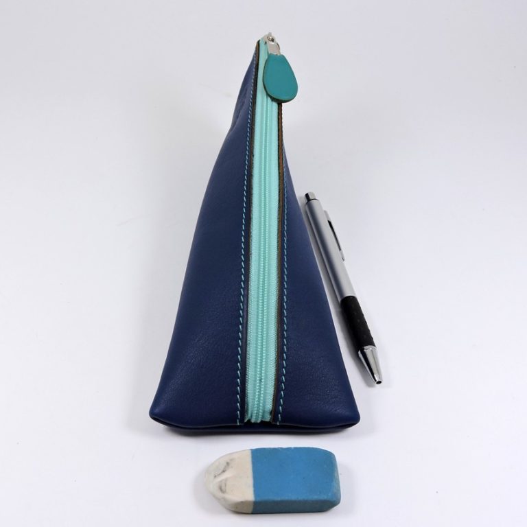 Trousse ecolier berlingot stylos bureau cuir bleu marine