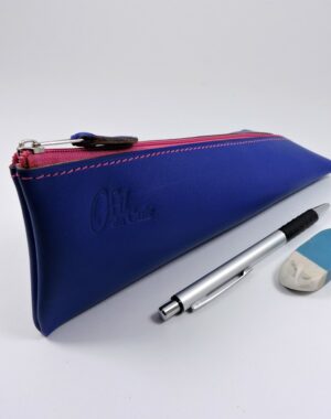 Trousse ecolier berlingot stylos bureau cuir bleu saphir mroquinerie