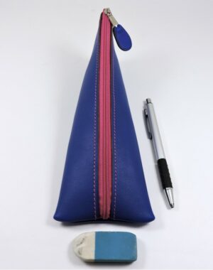 Trousse ecolier berlingot stylos bureau cuir bleu saphir