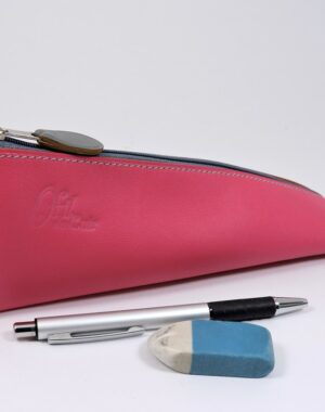 Trousse ecolier berlingot stylos bureau cuir fuchsia maroquinerie