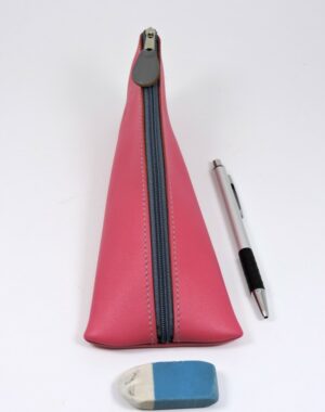 Trousse ecolier berlingot stylos bureau cuir fuchsia