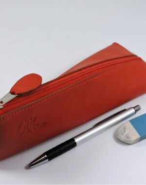 Trousse ecolier berlingot stylos bureau cuir rouge maroquinerie