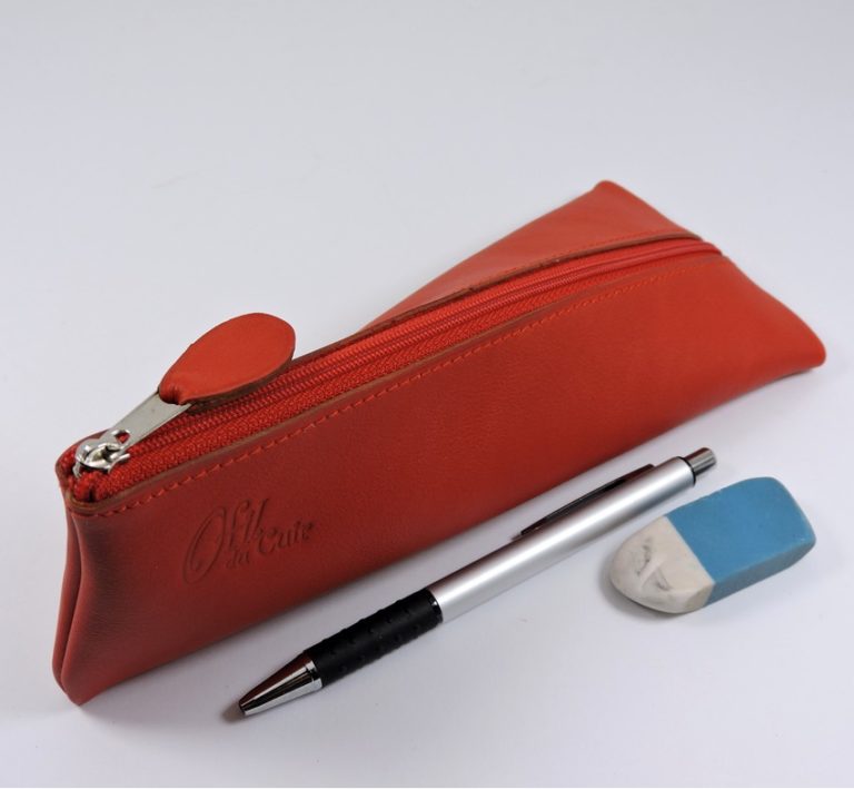Trousse ecolier berlingot stylos bureau cuir rouge maroquinerie