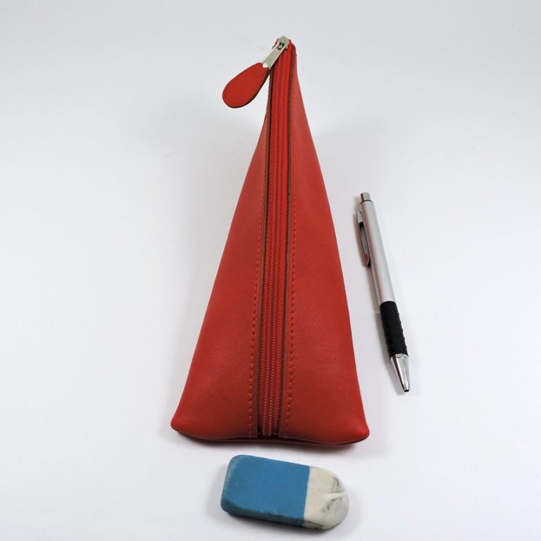 Trousse ecolier berlingot stylos bureau cuir rouge