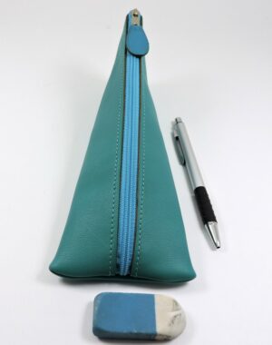 Trousse ecolier berlingot stylos bureau cuir vert