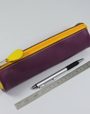 Trousse écolier stylos crayons maroquinerie-Lyon cuir jaune