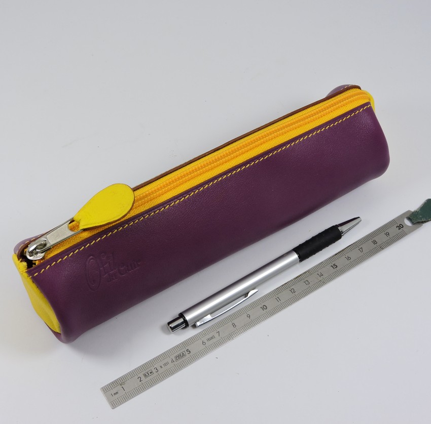 Trousse écolier stylos crayons maroquinerie-Lyon cuir jaune