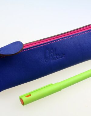 Trousse stylos maquillage cuir maroquinerie Lyon bleu saphir