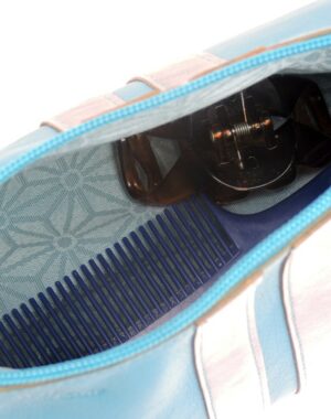 Trousse toilette beauté voyage maroquinerie Lyon cuir turquoise