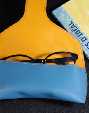 étui lunettes soleil vue cuir accessoires maroquinerie ofilducuir bleu jaune homme
