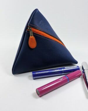 Pochette berlingot accessoire maroquinerie cuir bleu marine orange