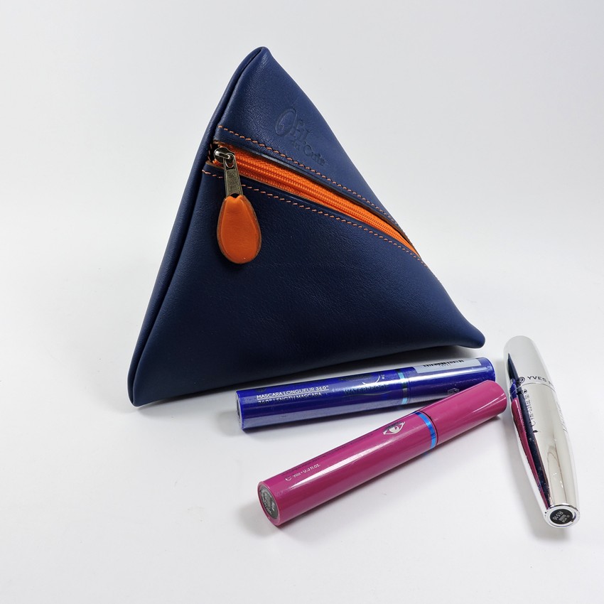Pochette berlingot accessoire maroquinerie cuir bleu marine orange