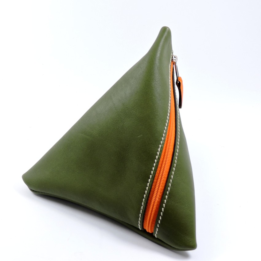 Pochette berlingot accessoire maroquinerie cuir vert kaki