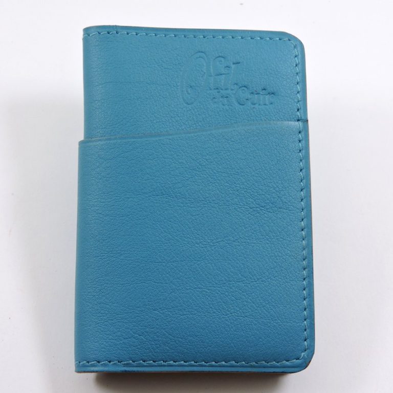 Porte cartes bancaire billet cuir maroquinerie Lyon bleu turquoise homme