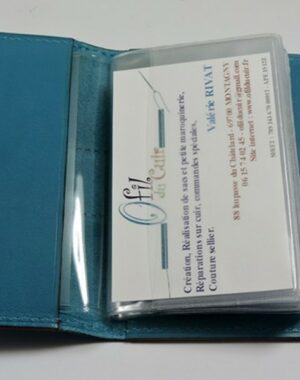 Porte carte fidélités bancaire visites maroquinerie Lyon cuir bleu turquoise accessoire