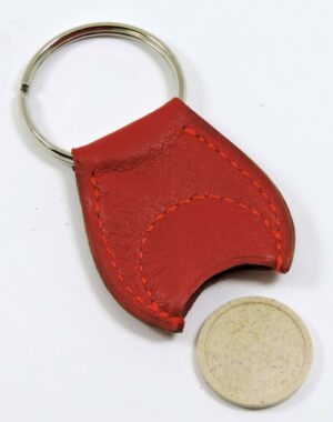 Porte clef cuir jeton caddie bois accessoire maroquinerie Lyon rouge