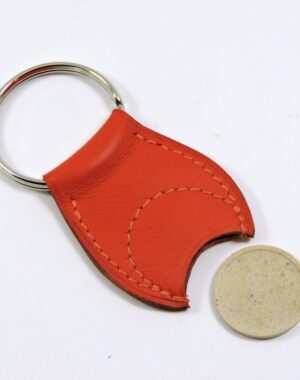 Porte clef cuir jeton caddie bois maroquinerie Lyon rouge orange