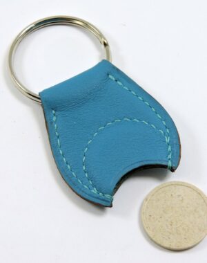 Porte clef cuir jeton caddie bois accessoire maroquinerie Lyon bleu turquoise