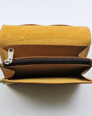 Porte monnaie cartes bancaires papier maroquinerie Lyon femme cuir camel portefeuille