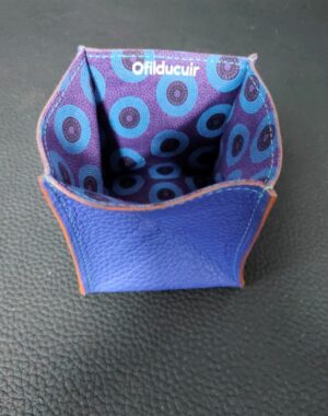 Porte monnaie origami en cuir bleu doublé tissu africain ofilducuir zoulou