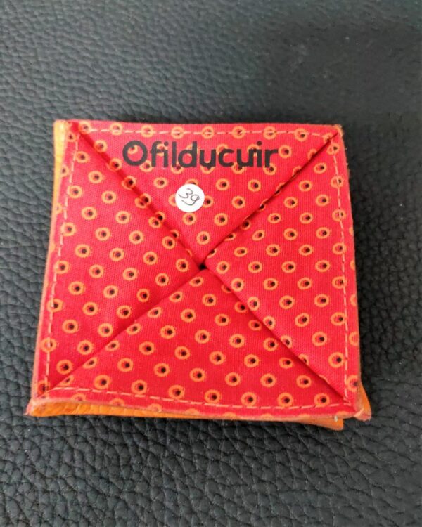 Porte monnaie origami en cuir jaune doublé tissu africain rougeofilducuir zoulou