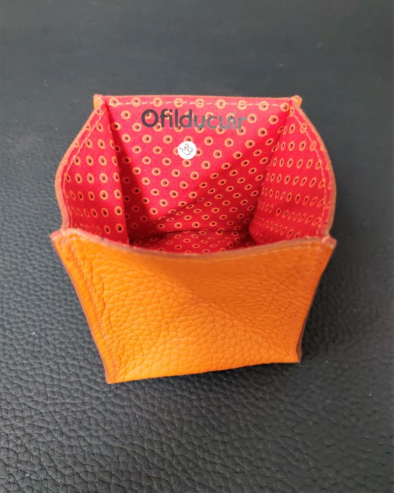 Porte monnaie origami en cuir jaune doublé tissu africain ofilducuir zoulou