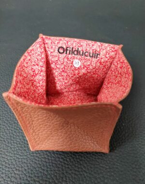 Porte monnaie origami en cuir brique doublé tissu rouge africain ofilducuir zoulou