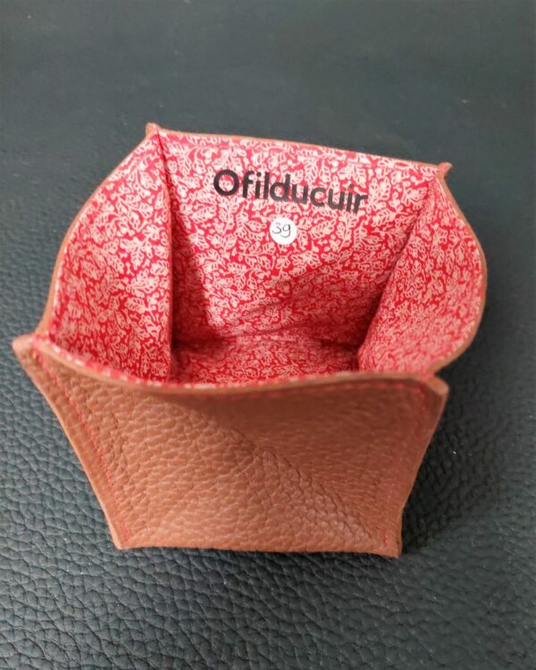 Porte monnaie origami en cuir brique doublé tissu rouge africain ofilducuir zoulou