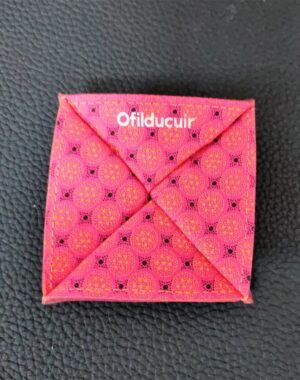 Porte monnaie origami en cuir rose doublé tissu rose africain ofilducuir zoulou