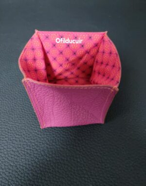 Porte monnaie origami en cuir rose doublé tissu africain ofilducuir zoulou