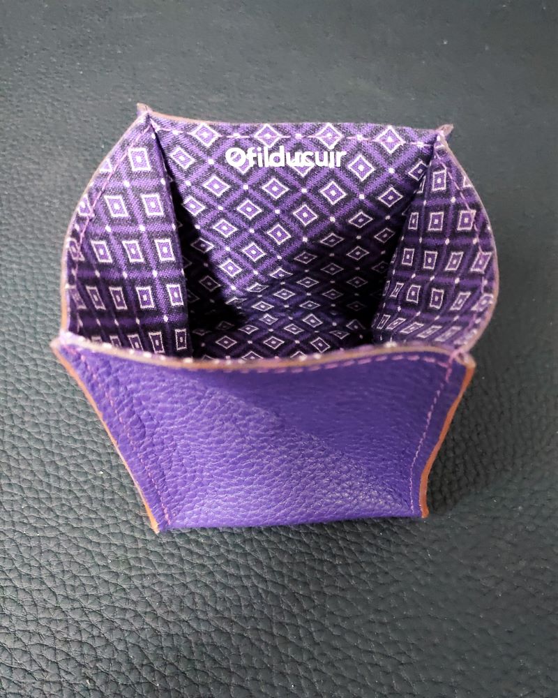Porte monnaie origami en cuir violet doublé tissu violet africain ofilducuir zoulou