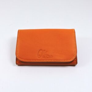 Porte monnaie cartes bancaires papier maroquinerie Lyon femme cuir orange portefeuille