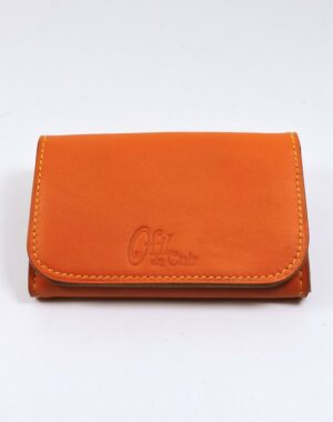 Porte monnaie cartes bancaires papier maroquinerie Lyon femme cuir orange portefeuille