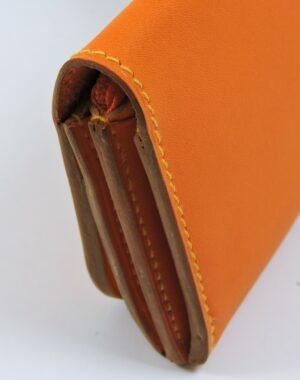 Porte monnaie cartes bancaires papier maroquinerie Lyon femme cuir orange