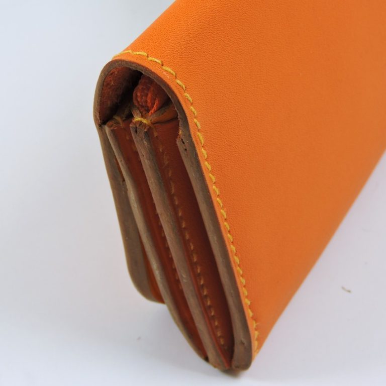 Porte monnaie cartes bancaires papier maroquinerie Lyon femme cuir orange