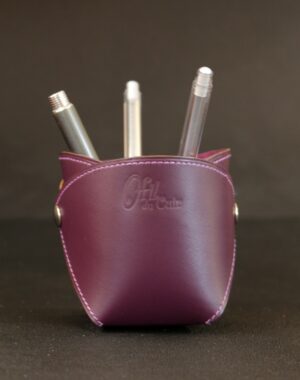 Pot crayons cuir aubergine élégant bureau accessoire ofilducuir