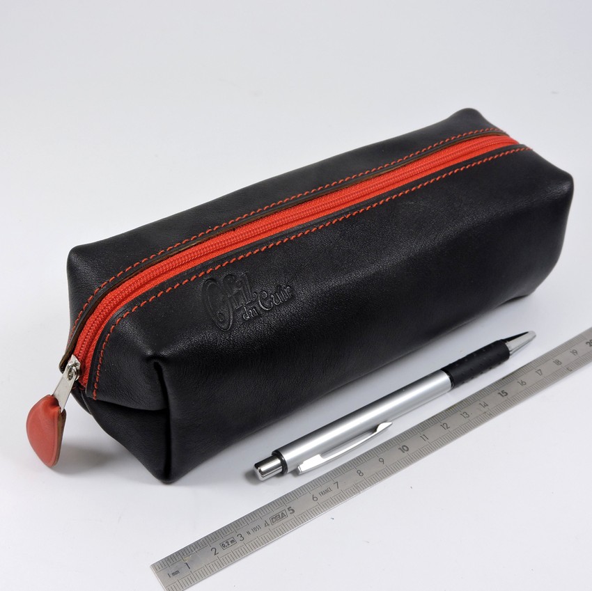 Trousse à stylos cuir noir - Petite maroquinerie made in France