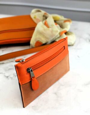 Pochette ou portefeuille cuir orange fabriqué à Lyon