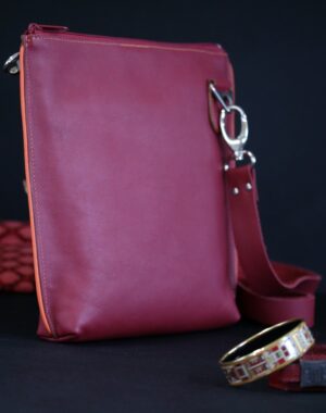 Sac main pochette cuir bordeaux orange maroquinerie femme