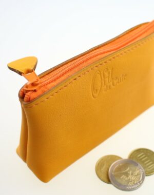 Porte monnaie ofilducuir cuir pochette maroquinerie Lyon femme jaune orangéaccessoire