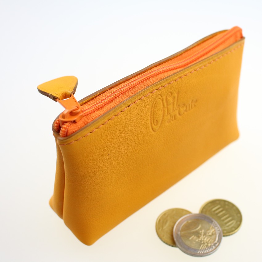 Porte monnaie ofilducuir cuir pochette maroquinerie Lyon femme jaune orangéaccessoire
