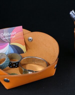 Vide poches cuir orange accessoire bureau maroquinerie Lyon ofilducuir