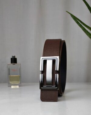 Ceinture réversible en cuir doublé cousue bi colore homme camel